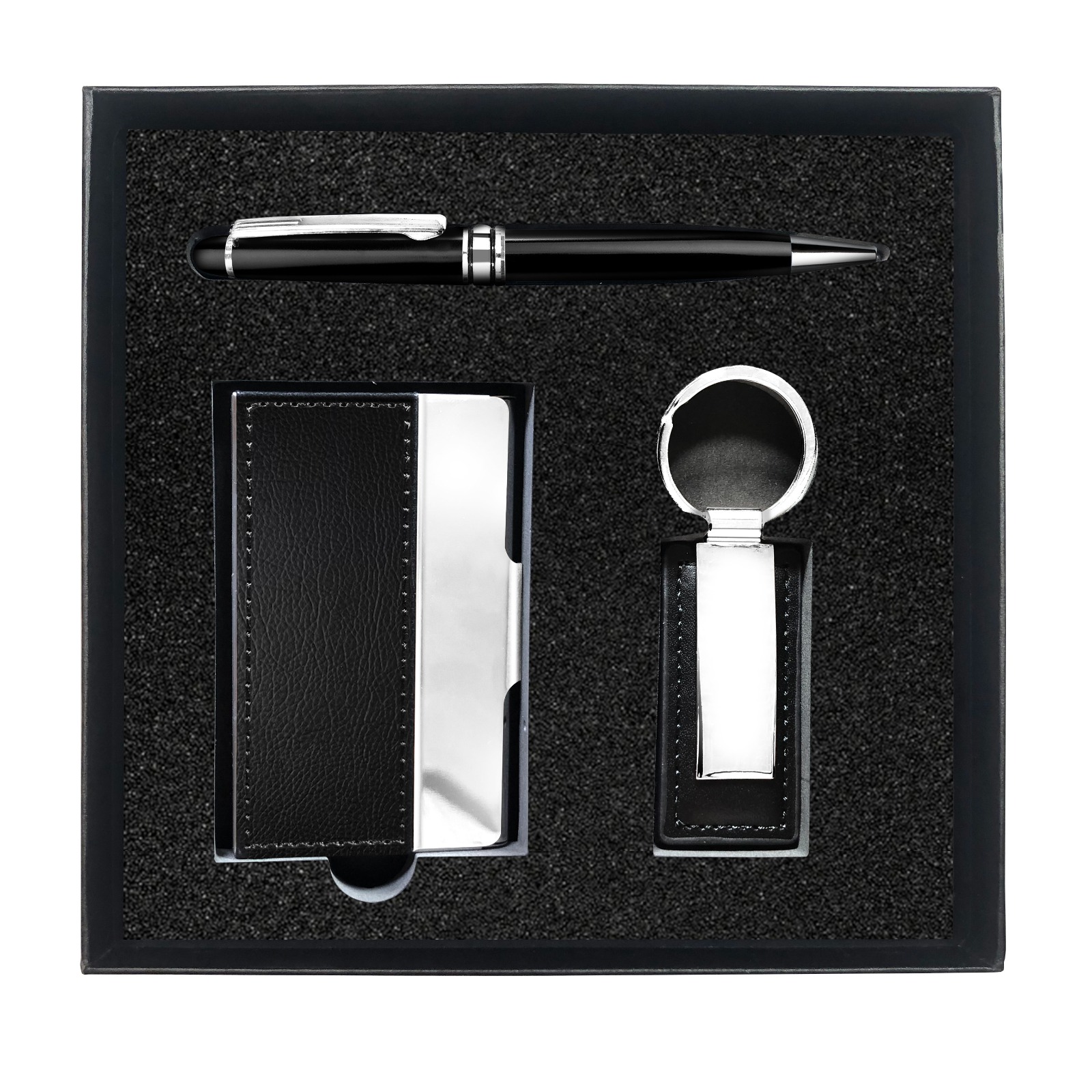 Set boligrafo llavero y tarjetero negro